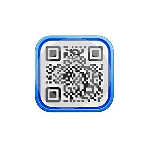 3D Rendered Blue QR Code Icon with Black and White Pattern on White Background qr code