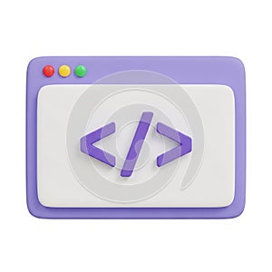 3d illustration of a computer window with code symbols, isolated on white background