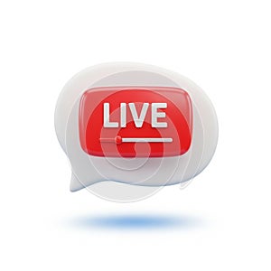 3D Live Streaming Icon in a Speech Bubble on White Background chat