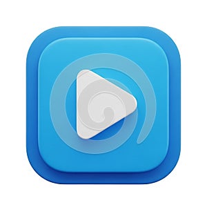 Blue Square Play Button Icon with Rounded Corners and White Triangle on White Background