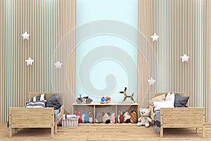 3d rendered illustration of blue wall children room.