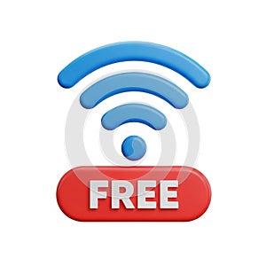 3D Rendered Free Wi- Fi Symbol with Red Button on White Background wifi wireless