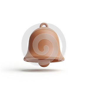 A brown 3D rendered bell with a clapper on a white background object isolated