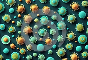 3D Rendered Illustration of Corona Virus Microorganisms in Biological Abstract Background