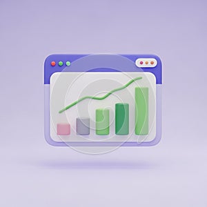 3D Bar Chart and Line Graph on a Digital Interface with Purple Background data statistics