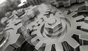 3D rendered illustration of metallic gears and cogs