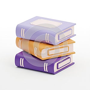Stack of Three Stylized 3D Books in Purple, Orange, and Light Purple on White Background