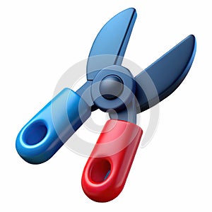 Blue and red 3D rendered scissors with open blades