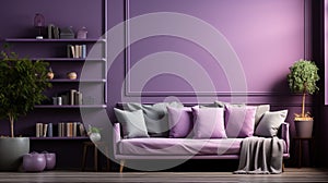 Contemporary Candy-coated Living Room With Purple Walls And Corner Sofa photo
