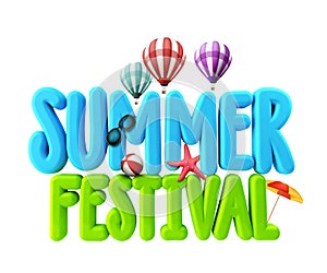 3D Rendered Illustration of Summer Festival Word Title photo