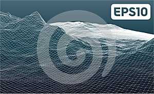 3D rendered illustration of terrain wireframe mesh.