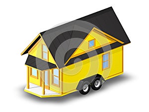 3D Rendered Illustration of a tiny house on a trailer.