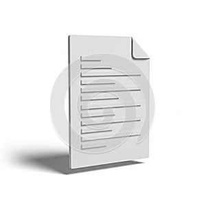 3D White Paper Document with Lines of Text and Shadow on White Background image photo