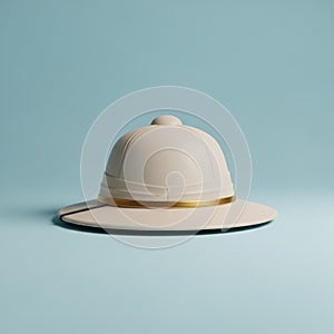 A3D Rendered Pith Helmet with a Gold Band on a Light Blue Background safari hat explorer hat