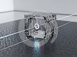 Quantum Computing Concept with Crystal Cube and Laser Beam