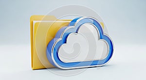 3D Render of a Yellow Folder with a Blue Cloud Icon Symbolizing Cloud Storage data technology