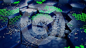 Futuristic Hexagonal Landscape with Neon Green Details