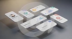 A 3D-rendered image displaying floating digital