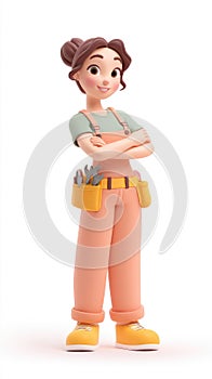 Confident female construction worker with tools, ready for work