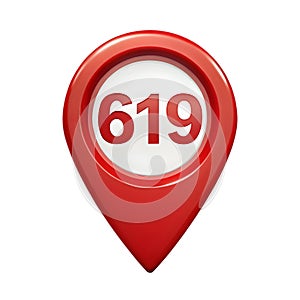 Red Map Pin with Number 619