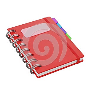 3D Red Spiral Notebook with Colorful Tab Dividers diary journal