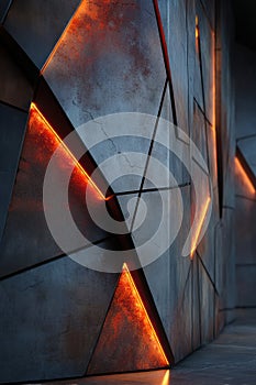 Angular Concrete Wall Panels with Glowing Triangular Inserts