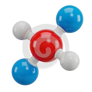 3D Rendered Molecular Structure with Red, Blue, and White Spheres on a White Background