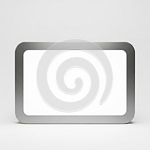 Rounded Rectangular Metallic Frame with Blank White Interior on White Background silver