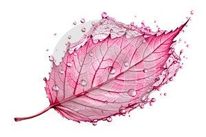 Leaf made of water splash. Pink color. Isolated on white background. 3d rendering photo