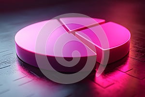 3D Pink Pie Chart on Reflective Surface - Business Analytics and Data Visualization Concept Generative AI