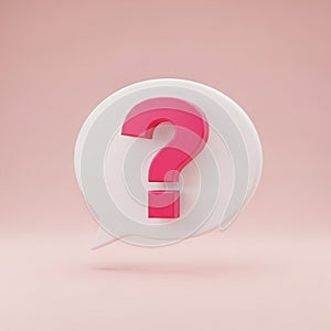 3D Rendered Pink Question Mark Inside White Speech Bubble on Pink Background symbol