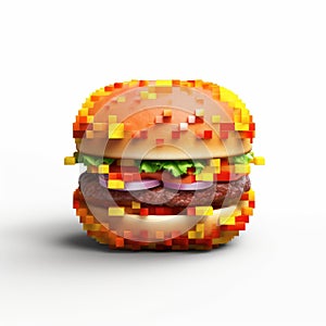 3d Rendered Pixellated Hamburger: Layered Imagery With Subtle Irony photo