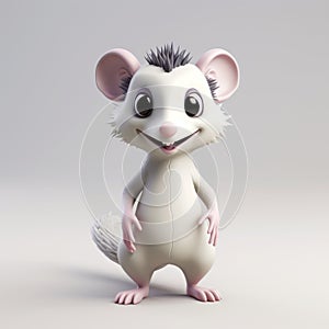 3d Render Plastic Cartoon Opossum - Full Body White Background