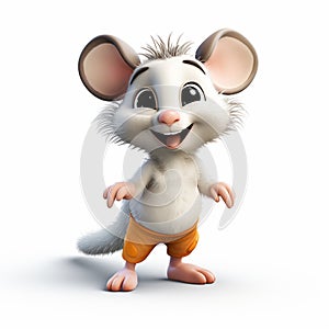 3d Render Plastic Cartoon Of Opossum - Full Body - White Background