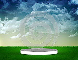 3D Rendered Podium in a Green Environment Abstract backdrop Concept. Modern Pastel background copy space