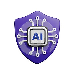 3D Rendered Purple Shield with AI Chip and Circuitry artificial intelligence processor