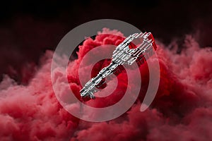 3d rendered security key floating in a cloud of encrypted data, cybersecurity access control theme, Generative AI