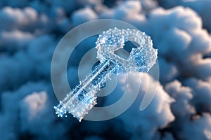 3d rendered security key floating in a cloud of encrypted data, cybersecurity access control theme, Generative AI