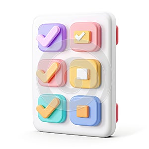 Colorful 3D Checklist App Interface with Checkmarks and Squares