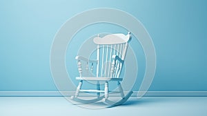 Subdued Colors 3d Render Rocking Chair On Blue Wall photo