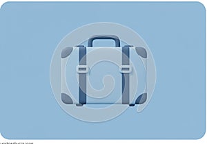 3D-rendered suitcase icon with a minimalist design against a light blue background. The