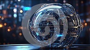 Digital Globe 3D Render: Neural Network, Data Nodes, Cyberpunk