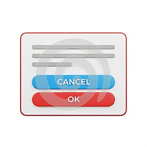 3D Rendered User Interface Dialog Box with OK and Cancel Buttons pop-up window
