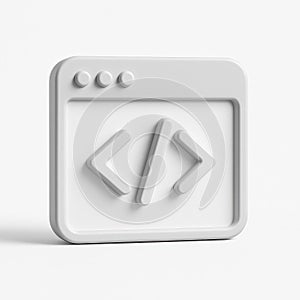 3d rendered web browser window with code brackets representing software development and digital programming