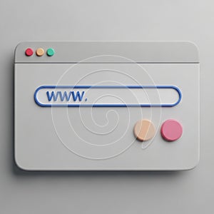 3D Rendered Web Browser Window with W Address Bar and Colored Buttons internet online