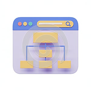 3D Rendered Website Interface with Flowchart