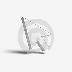 3D Rendered White Computer Mouse Cursor Arrow Icon Floating on White Background with Shadow