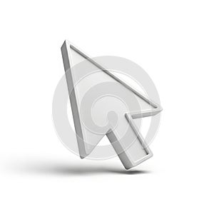 A3D Rendered White Computer Mouse Cursor Arrow Icon Isolated on a White Background