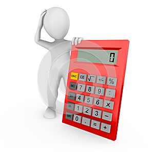 3d rendered white human with the big red calculator.