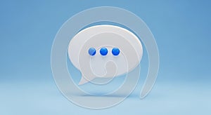 3D Rendered White Speech Bubble Icon with Three Blue Dots on a Light Blue Background chat icon
